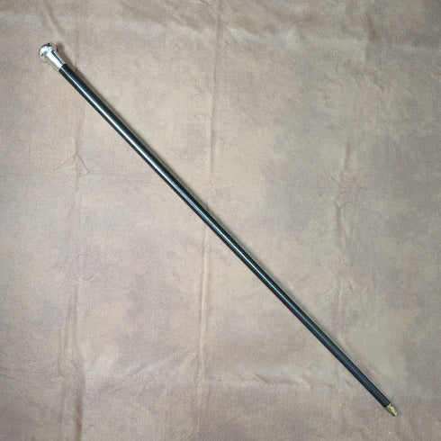 1924年 英国アンティーク 紳士用ステッキ 純銀製 丸ハンドル ブラックシャフト 87cm JH